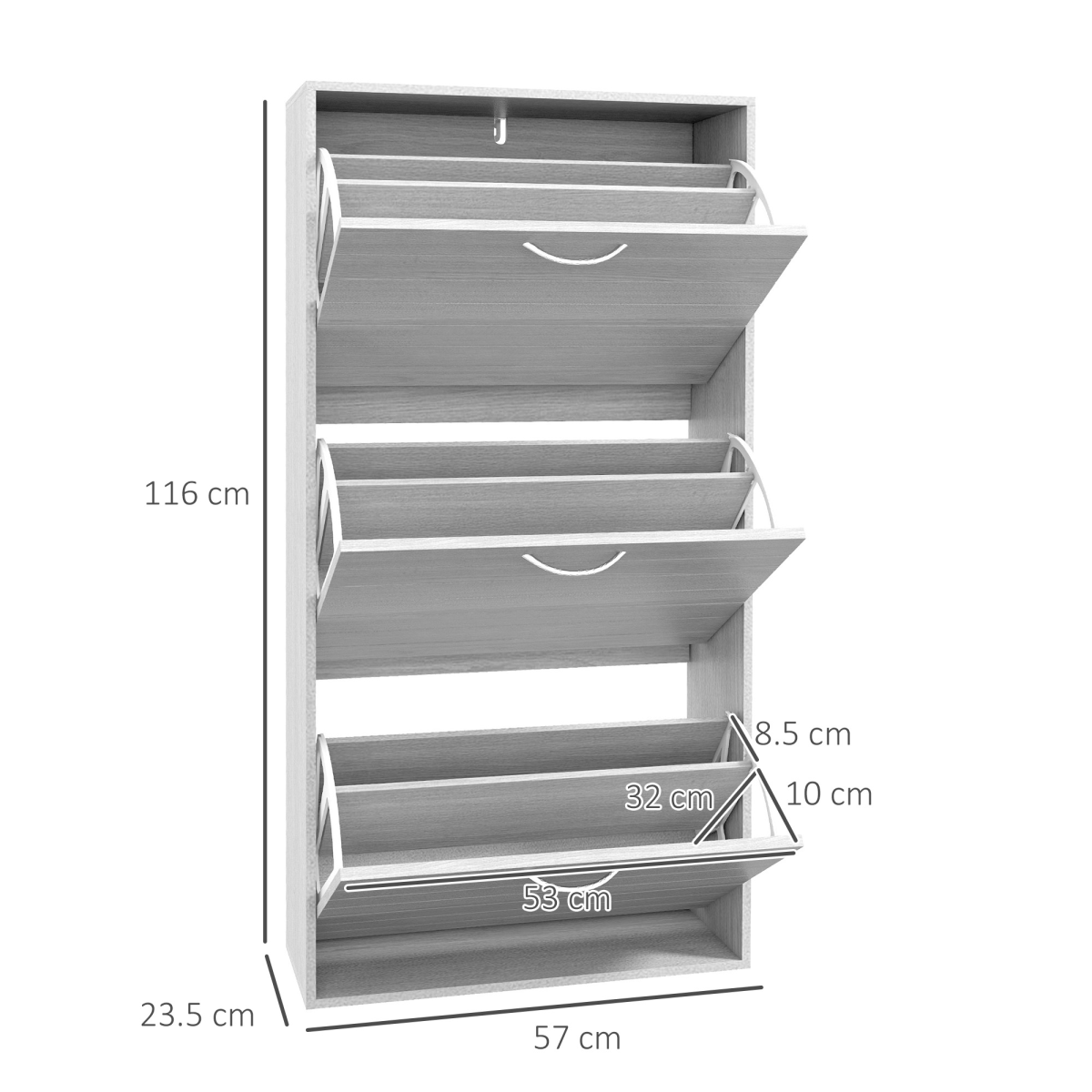 HOMCOM Slim Shoe Storage Cabinet with 3 Flip Drawers for 12 Pair of Shoes